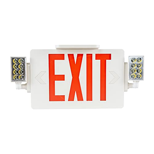 Gruenlich LED Combo Emergency EXIT Sign with 2 Adjustable Head Lights and Double Face, Back Up Batteries- US Standard Red Letter Emergency Exit Lighting, UL 924 Qualified, 120-277 Voltage, 4-Pack