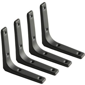 sayayo 4 pcs iron wall shelf bracket, 4 x 4 inch heavy duty shelf support bracket decorative joint angle bracket, matte black