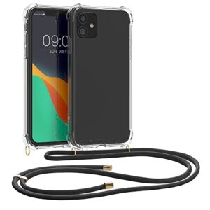 kwmobile crossbody case compatible with apple iphone 11 case - clear tpu phone cover w/lanyard cord strap - transparent/black