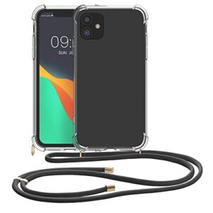 kwmobile Crossbody Case Compatible with Apple iPhone 11 Case - Clear TPU Phone Cover w/Lanyard Cord Strap - Transparent/Black