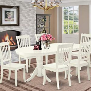 EAST WEST FURNITURE 7 Pc Dining-Room Set Dining Table With Self Storing Leaf And Six Wood Seat Dining Chairs.