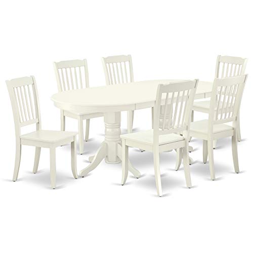 EAST WEST FURNITURE 7 Pc Dining-Room Set Dining Table With Self Storing Leaf And Six Wood Seat Dining Chairs.