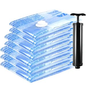 vacuum storage bags 7 combo (3 jumbo/2 large/2 medium), space saver sealer bags with travel hand pump, airtight compression bags for clothes, pillows, comforters, blankets, bedding