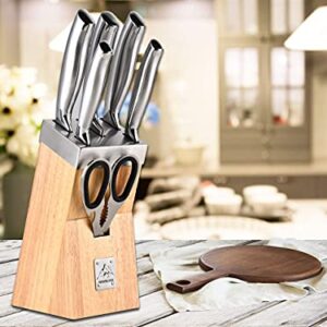 SVENSBJERG Kitchen Knife Block Set, 5 Piece Knives Set Professional Stainless Steel, Wooden Bamboo Block, Stainless Steel Stand Premium Knife Sets Knife Blocks Sharp