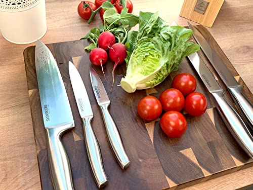 SVENSBJERG Kitchen Knife Block Set, 5 Piece Knives Set Professional Stainless Steel, Wooden Bamboo Block, Stainless Steel Stand Premium Knife Sets Knife Blocks Sharp