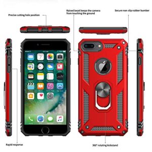 LeYi Compatible for iPhone 8 Plus Case, iPhone 7 Plus Case, iPhone 6 Plus Case with Tempered Glass Screen Protector [2Pack], Military-Grade Phone Case with Ring Kickstand for iPhone 6s Plus, Red