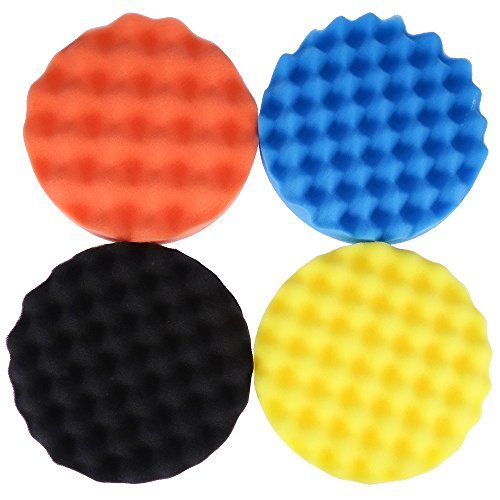 Zreneyfex Car Polisher Soft Wave Foam Waffle Pad Buffing Sponge Pads Kit 7inch 4Pcs