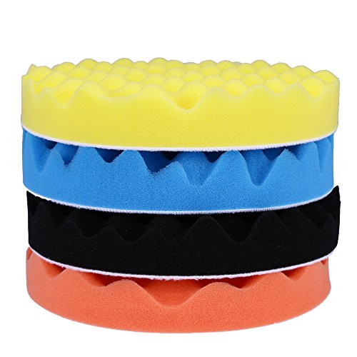 Zreneyfex Car Polisher Soft Wave Foam Waffle Pad Buffing Sponge Pads Kit 7inch 4Pcs