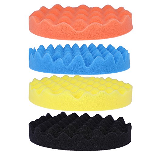 Zreneyfex Car Polisher Soft Wave Foam Waffle Pad Buffing Sponge Pads Kit 7inch 4Pcs