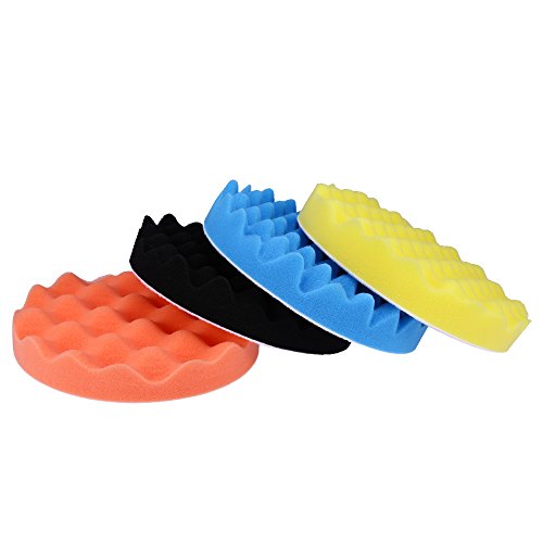 Zreneyfex Car Polisher Soft Wave Foam Waffle Pad Buffing Sponge Pads Kit 7inch 4Pcs