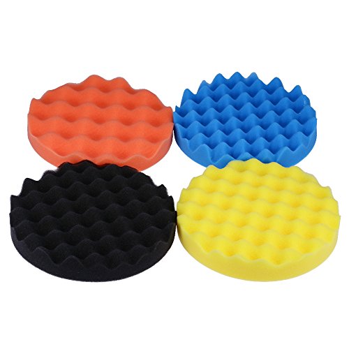 Zreneyfex Car Polisher Soft Wave Foam Waffle Pad Buffing Sponge Pads Kit 7inch 4Pcs