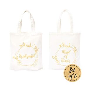 pop fizz designs bridesmaid bags | 5 bridesmaid tote bags | 1 maid of honor tote bag (6 pack)