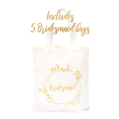 Pop Fizz Designs Bridesmaid Bags | 5 Bridesmaid Tote bags | 1 Maid of Honor Tote Bag (6 pack)