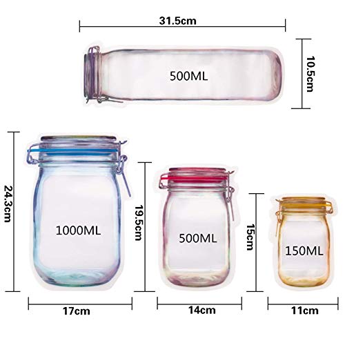 20Pcs Reusable Mason Jar Bottles Bags Nuts Candy Cookies Bag Seal Fresh Food Storage Bag Snacks Zipper Sealed Kitchen Organizer (20)