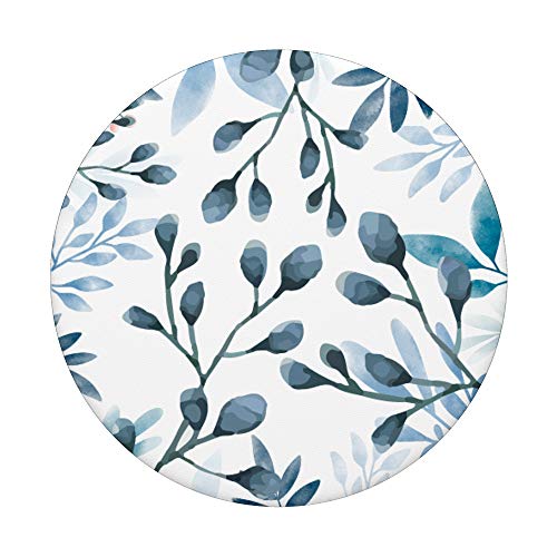 Eucalyptus navy blossom watercolor floral branches leaves PopSockets Swappable PopGrip