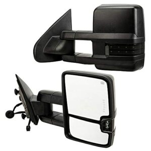 MOTOOS Towing Mirrors Replacement for 2015 2016 2017 2018 Chevy Silverado GMC Sierra 1500 2500 HD 3500 HD Power Heated Manual Telescoping LED Turn Signal Driver Passenger Side Tow Mirrors Pair