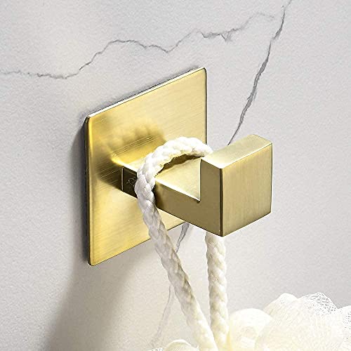 WOLIBEER Gold Coat Hooks Self Adhesive, No Drilling Towel Hooks Stick on Door Hooks Robe Hooks Wall Hooks for Bathroom Kitchen 2 Pack