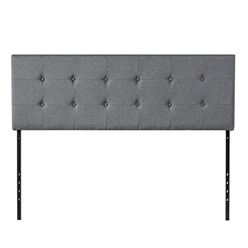 Giantex Modern Upholstered Headboard, Tufted Button Faux Linen Headboards, 3 Level Adjustable Height, Heavy Duty Metal, Queen& Full Size Suitable (Grey)