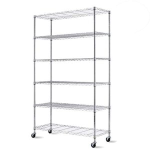 tyyps storage metal shelves wire shelf organizer 6 tier wire shelving unit heavy duty height adjustable nsf shelving commercial rolling steel rack 2100 lbs capacity with wheels 82”x48”x18”,chrome