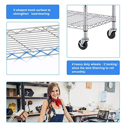 Tyyps Storage Metal Shelves Wire Shelf Organizer 6 Tier Wire Shelving Unit Heavy Duty Height Adjustable NSF Shelving Commercial Rolling Steel Rack 2100 Lbs Capacity with Wheels 82”X48”X18”,Chrome