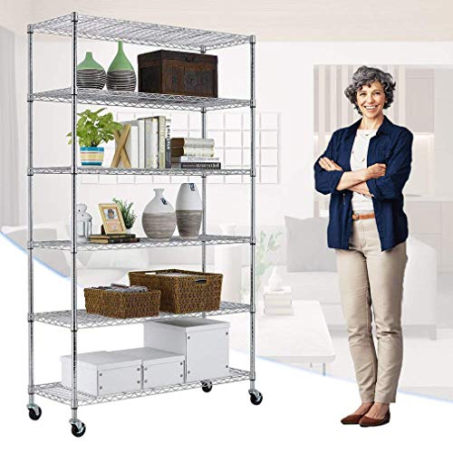 Tyyps Storage Metal Shelves Wire Shelf Organizer 6 Tier Wire Shelving Unit Heavy Duty Height Adjustable NSF Shelving Commercial Rolling Steel Rack 2100 Lbs Capacity with Wheels 82”X48”X18”,Chrome