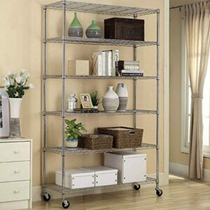 Tyyps Storage Metal Shelves Wire Shelf Organizer 6 Tier Wire Shelving Unit Heavy Duty Height Adjustable NSF Shelving Commercial Rolling Steel Rack 2100 Lbs Capacity with Wheels 82”X48”X18”,Chrome