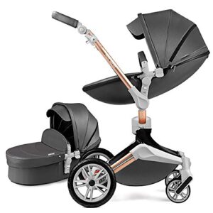 baby stroller 360 rotation function,hot mom baby carriage pu leather pushchair pram,dark grey