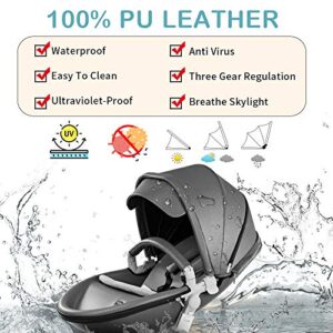 Baby Stroller 360 Rotation Function,Hot Mom Baby Carriage Pu Leather Pushchair Pram,Dark Grey