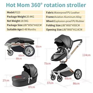 Baby Stroller 360 Rotation Function,Hot Mom Baby Carriage Pu Leather Pushchair Pram,Dark Grey