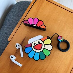 Joyleop(Sun Flower) Compatible with Airpods 1/ 2 Case Cover, 3D Cute Cartoon Plant Funny Fun Cool Kawaii Fashion,Silicone Airpod Character Skin Keychain Ring, for Girls Boys Teens Kids Air pods 1& 2