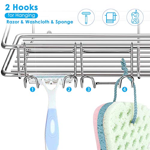 Nieifi Shower Caddy Basket with Hooks Soap Dish Holder Shelf for Shampoo Conditioner Bathroom Kitchen Storage Organizer SUS304 Stainless Steel Adhesive No Drilling - 3 Pack
