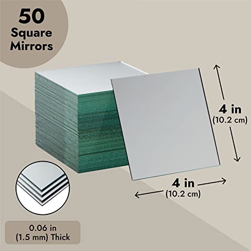 Bright Creations 50 Pack Square Glass Mirror Tiles, 4 Inch Panels for Crafts, Centerpieces, DIY Home Decor