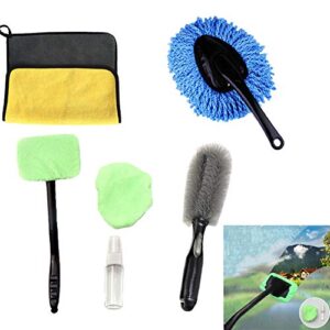 car cleaning kit wheel brush auto dust collector tire brush air conditioning microfiber thicken towel windshield cleaning tool small spray bottle gentle effective car wash tool set canvas bag(6 packs)