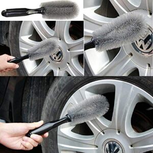 Car Cleaning Kit Wheel Brush Auto Dust Collector Tire Brush Air Conditioning Microfiber Thicken Towel Windshield Cleaning Tool Small Spray Bottle Gentle Effective Car Wash Tool Set Canvas Bag(6 Packs)