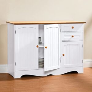 brylanehome country kitchen buffet storage table, white honey