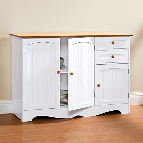 BrylaneHome Country Kitchen Buffet Storage Table, White Honey