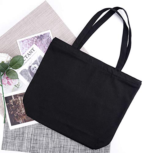 Segarty Black Canvas Tote Bag, 3 Packs 16x15 inch Canvas Bags with Zipper, 12Oz Heavy Duty Reusable Washable Grocery Shopping Bag with Handle, Blank Cotton Bags for Kids DIY Crafts Painting Bulk