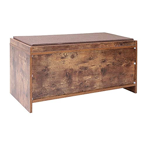 Iwell Storage Bench, Retro Toy Box Storage Chest, Entryway Bench with Storage Drawer & Removable Padded Cushion, End of Bed Storage Bench for Bedroom, Living Room, Mudroom, Rustic Brown