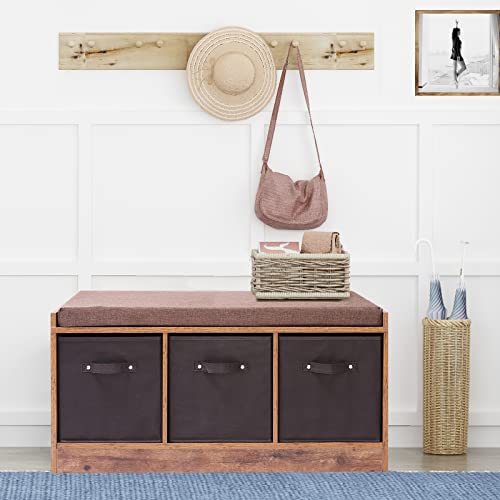 Iwell Storage Bench, Retro Toy Box Storage Chest, Entryway Bench with Storage Drawer & Removable Padded Cushion, End of Bed Storage Bench for Bedroom, Living Room, Mudroom, Rustic Brown