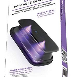 Homedics UV Clean Portable Sanitizer – Rechargeable UV Light Sanitizer and Sterilizer Box - Kills 99.9% of Airborne Contaminates, Fits Masks, Makeup Brushes, Glasses, Cell Phones, Keys, Black