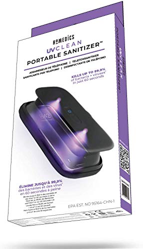 Homedics UV Clean Portable Sanitizer – Rechargeable UV Light Sanitizer and Sterilizer Box - Kills 99.9% of Airborne Contaminates, Fits Masks, Makeup Brushes, Glasses, Cell Phones, Keys, Black