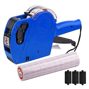 mx-5500 8 digits price tag gun with 5000 sticker labels and 3 ink refill, label maker pricing gun kit numerical tag gun for office, retail shop, grocery store, organization marking (blue)