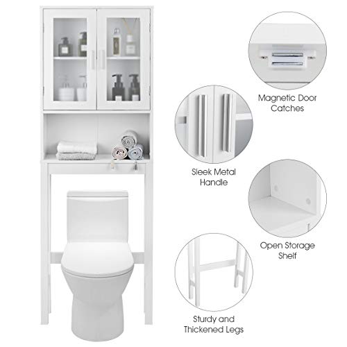 BestComfort Wooden Over The Toilet Storage Cabinet, Home Bathroom Space Saver, Double Doors, Adjustable Shelf Organizer, Open Storage Shelf, Freestanding Toilet Storage Rack Unit