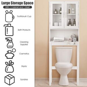 BestComfort Wooden Over The Toilet Storage Cabinet, Home Bathroom Space Saver, Double Doors, Adjustable Shelf Organizer, Open Storage Shelf, Freestanding Toilet Storage Rack Unit