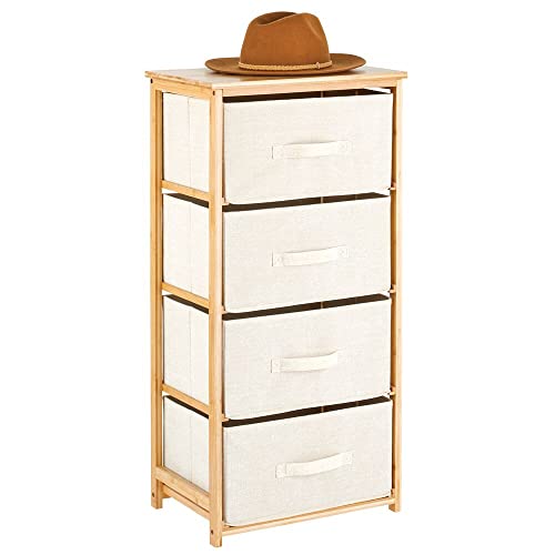 mDesign Vertical Dresser Storage Tower - 4 Drawers - Sturdy Bamboo Frame with Easy Pull Fabric Bins - Multi-Bin Organizer for Bedroom, Hallway, Entryway, Closets - Cream/Natural Wood