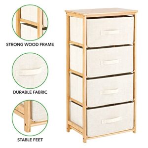 mDesign Vertical Dresser Storage Tower - 4 Drawers - Sturdy Bamboo Frame with Easy Pull Fabric Bins - Multi-Bin Organizer for Bedroom, Hallway, Entryway, Closets - Cream/Natural Wood