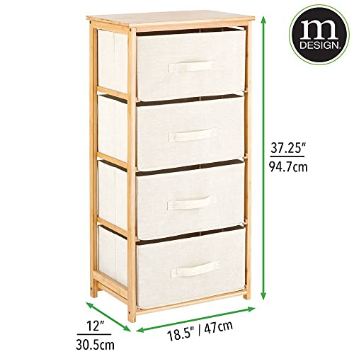 mDesign Vertical Dresser Storage Tower - 4 Drawers - Sturdy Bamboo Frame with Easy Pull Fabric Bins - Multi-Bin Organizer for Bedroom, Hallway, Entryway, Closets - Cream/Natural Wood