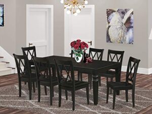east west furniture 9pc rectangle 66/84 inch dining table with 18 in leaf and 8 wood seat dining chairs