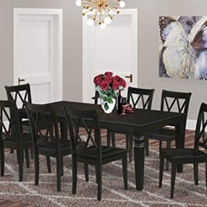 EAST WEST FURNITURE 9Pc Rectangle 66/84 inch Dining Table With 18 In Leaf And 8 Wood Seat Dining Chairs