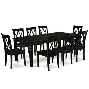 EAST WEST FURNITURE 9Pc Rectangle 66/84 inch Dining Table With 18 In Leaf And 8 Wood Seat Dining Chairs